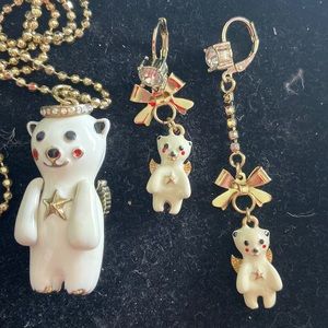 Angel bear charms earrings and necklace